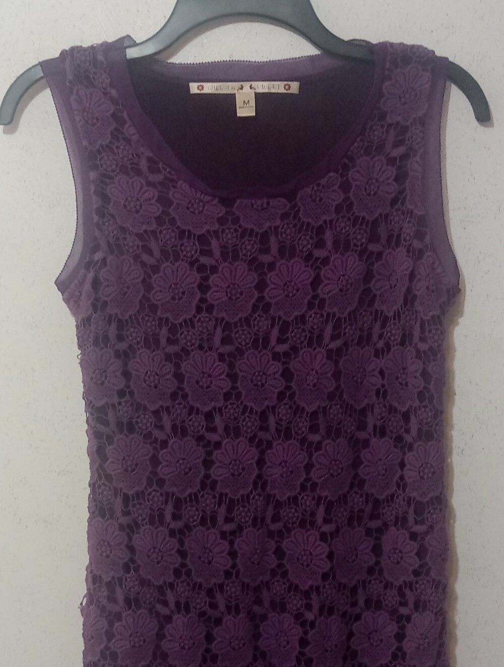 Sleeveless Purple Floral Lace Tank Top